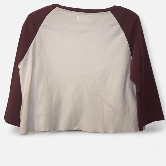 Still Here Burgundy Cropped Baseball Tee Size L | Indie Sporty Soft Grunge - Picture 4 of 5